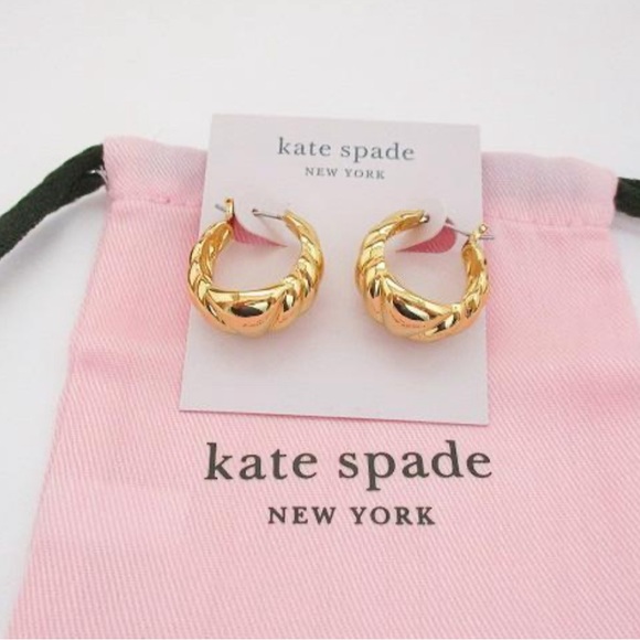 Kate Spade French Twist Gold-Tone Huggie Hoop Earrings w/ Light Pink Dust Cover - Picture 2 of 10